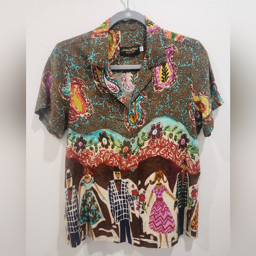 JAMS WORKS JITTERBUG COTTON SHORT SLEEVE BUTTON UP DOWN SHIRT SIZE XS *MEN'S